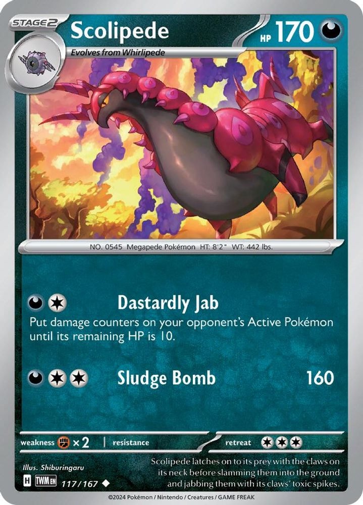 2024 Pokemon: SV06: Twilight Masquerade (TWM) - Scolipede (#117/167, Uncommon) (Reverse Holofoil, Near Mint)