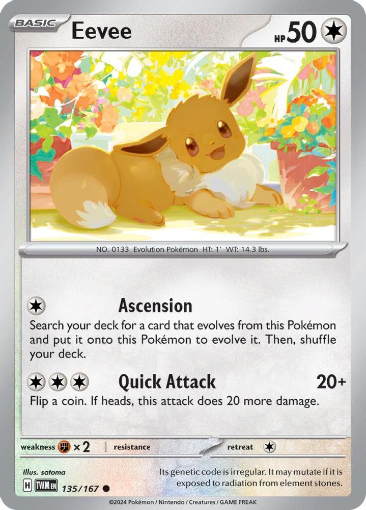 2024 Pokemon: SV06: Twilight Masquerade (TWM) - Eevee 135 167 (#135/167, Common) (, Near Mint)