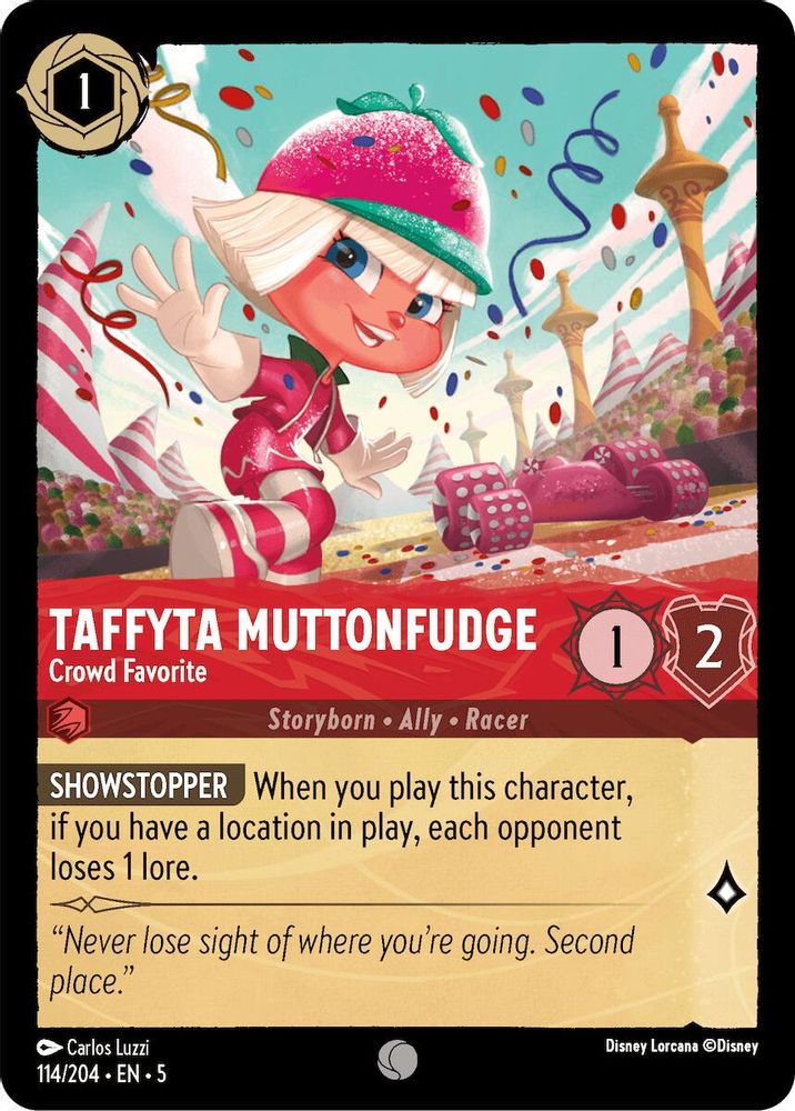 2024 Disney Lorcana: Shimmering Skies (5) - Taffyta Muttonfudge Crowd Favorite (#114/204, Common) (, Near Mint)