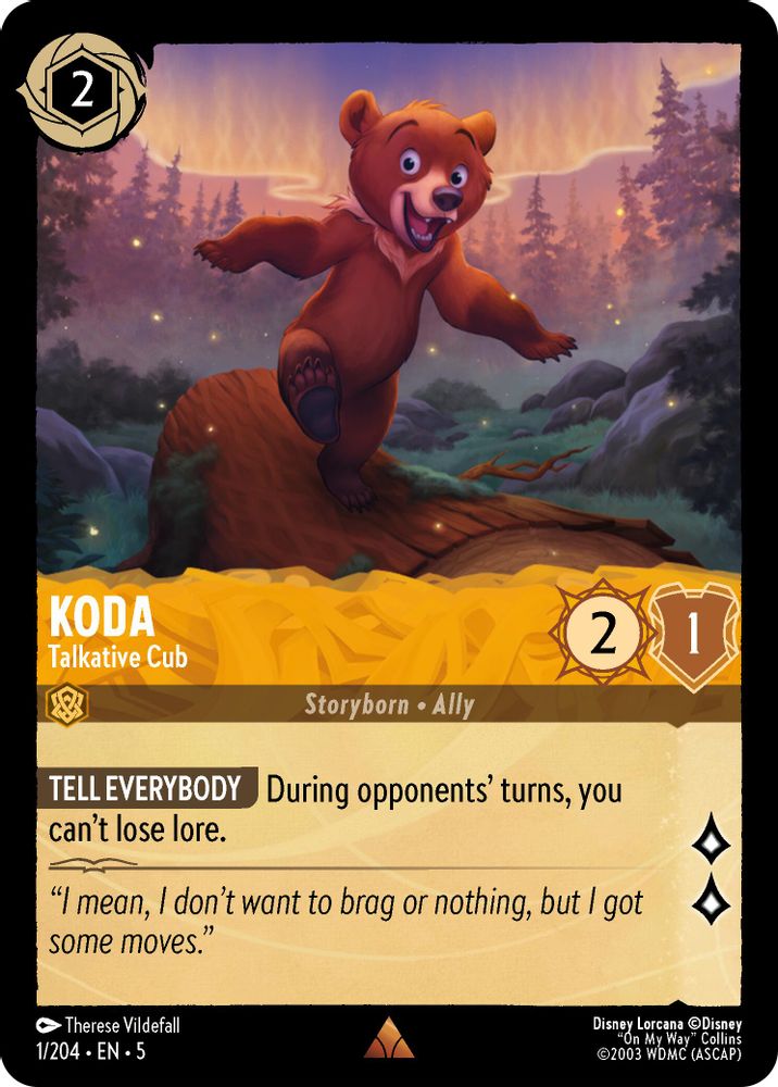 2024 Disney Lorcana: Shimmering Skies (5) - Koda Talkative Cub (#1/204, Rare) (, Near Mint)