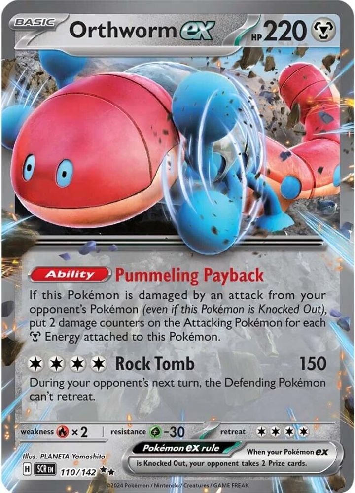 2024 Pokemon: SV07: Stellar Crown (SCR) - Orthworm ex - 110/142 (#110/142, Double Rare) (Holofoil, Near Mint)