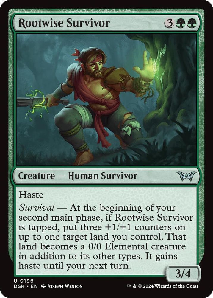 2024 Magic: The Gathering: Duskmourn: House of Horror (DSK) - Rootwise Survivor (#196, Uncommon) (, Near Mint)
