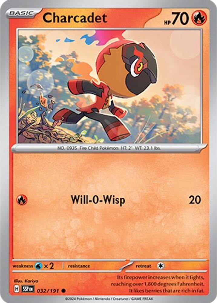 2024 Pokemon: SV08: Surging Sparks (SSP) - Charcadet - 032/191 (#032/191, Common) (Reverse Holofoil, Near Mint)