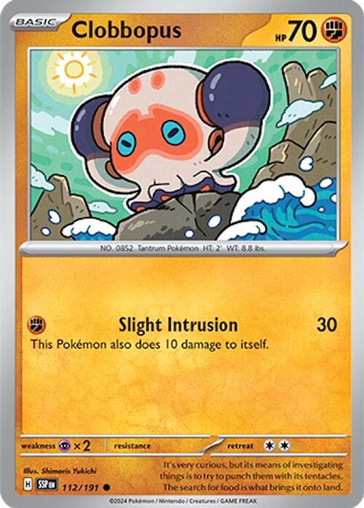 2024 Pokemon: SV08: Surging Sparks (SSP) - Clobbopus - 112/191 (#112/191, Common) (Reverse Holofoil, Near Mint)