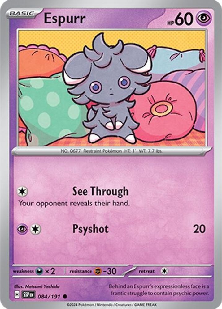 2024 Pokemon: SV08: Surging Sparks (SSP) - Espurr (#084/191, Common) (Reverse Holofoil, Near Mint)