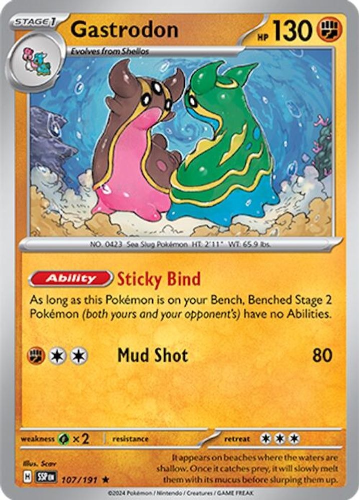 2024 Pokemon: SV08: Surging Sparks (SSP) - Gastrodon (#107/191, Rare) (Holofoil, Near Mint)