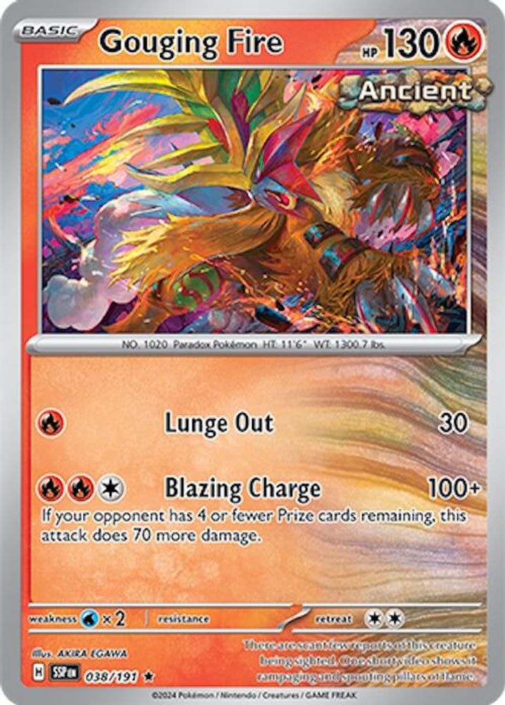 2024 Pokemon: SV08: Surging Sparks (SSP) - Gouging Fire (#038/191, Rare) (Holofoil, Near Mint)