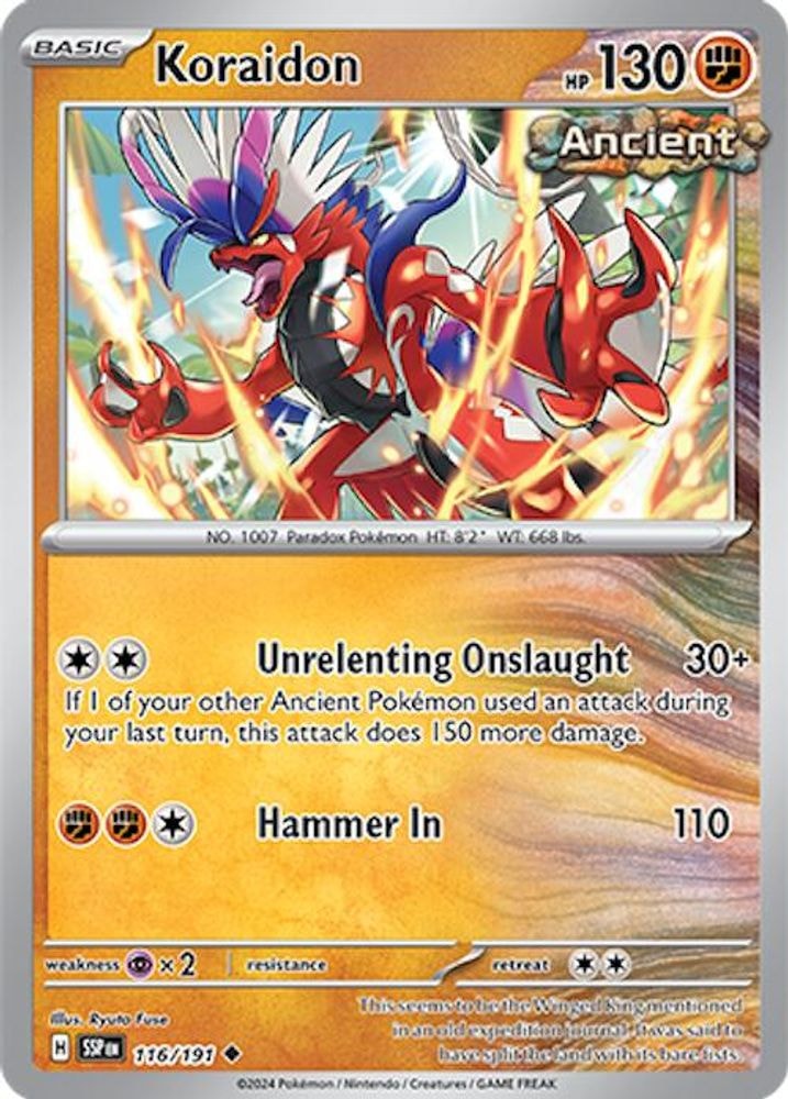 2024 Pokemon: SV08: Surging Sparks (SSP) - Koraidon (#116/191, Uncommon) (Reverse Holofoil, Near Mint)