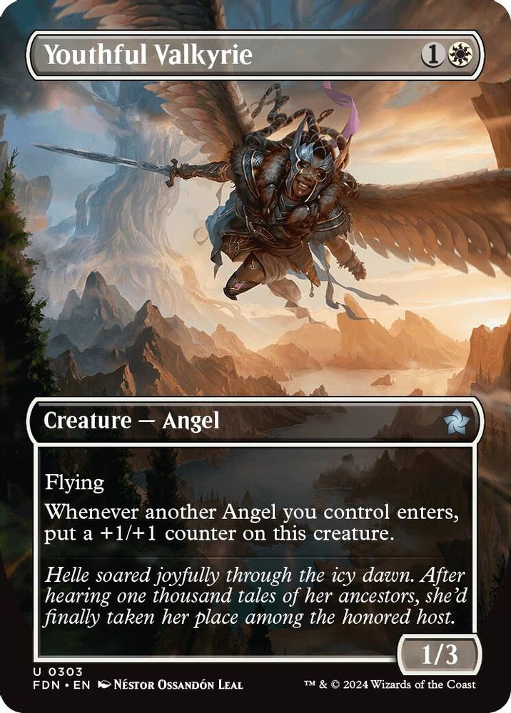 2024 Magic: The Gathering: Foundations (FDN) - Youthful Valkyrie Borderless (#303, Uncommon) (, Near Mint)