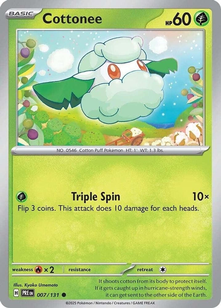 2025 Pokemon: SV: Prismatic Evolutions (PRE) - Cottonee (#007/131, Common) (Reverse Holofoil, Near Mint)