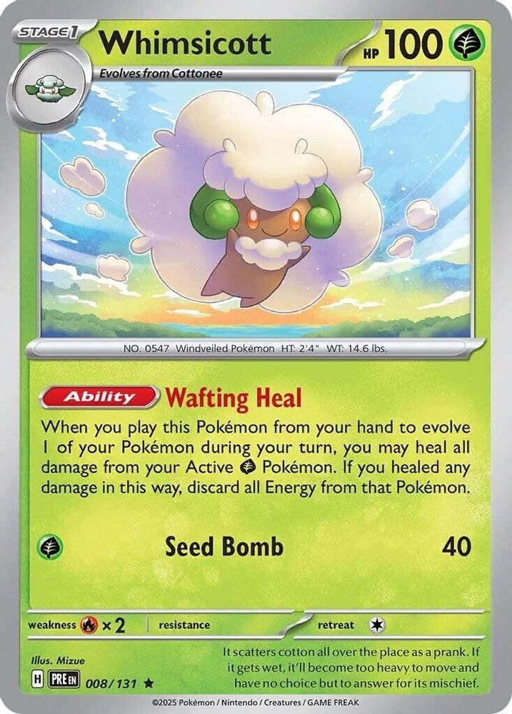 2025 Pokemon: SV: Prismatic Evolutions (PRE) - Whimsicott (#008/131, Rare)