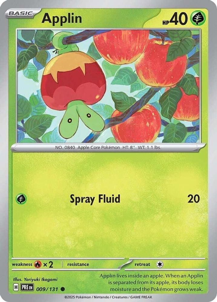 2025 Pokemon: SV: Prismatic Evolutions (PRE) - Applin (#009/131, Common) (Reverse Holofoil, Near Mint)
