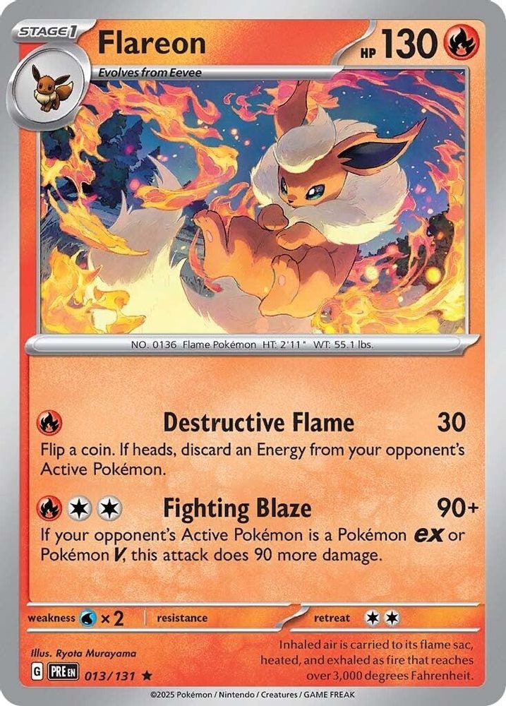 2025 Pokemon: SV: Prismatic Evolutions (PRE) - Flareon (#013/131, Rare) (Holofoil, Near Mint)