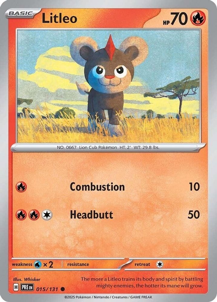 2025 Pokemon: SV: Prismatic Evolutions (PRE) - Litleo (#015/131, Common) (Reverse Holofoil, Near Mint)