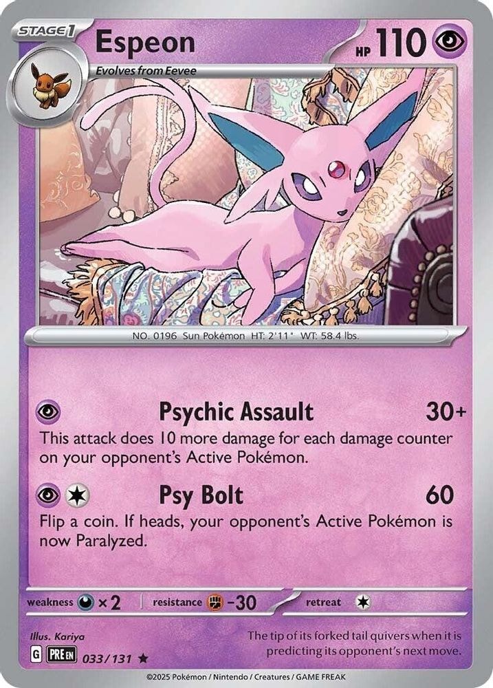 2025 Pokemon: SV: Prismatic Evolutions (PRE) - Espeon (#033/131, Rare) (Holofoil, Near Mint)