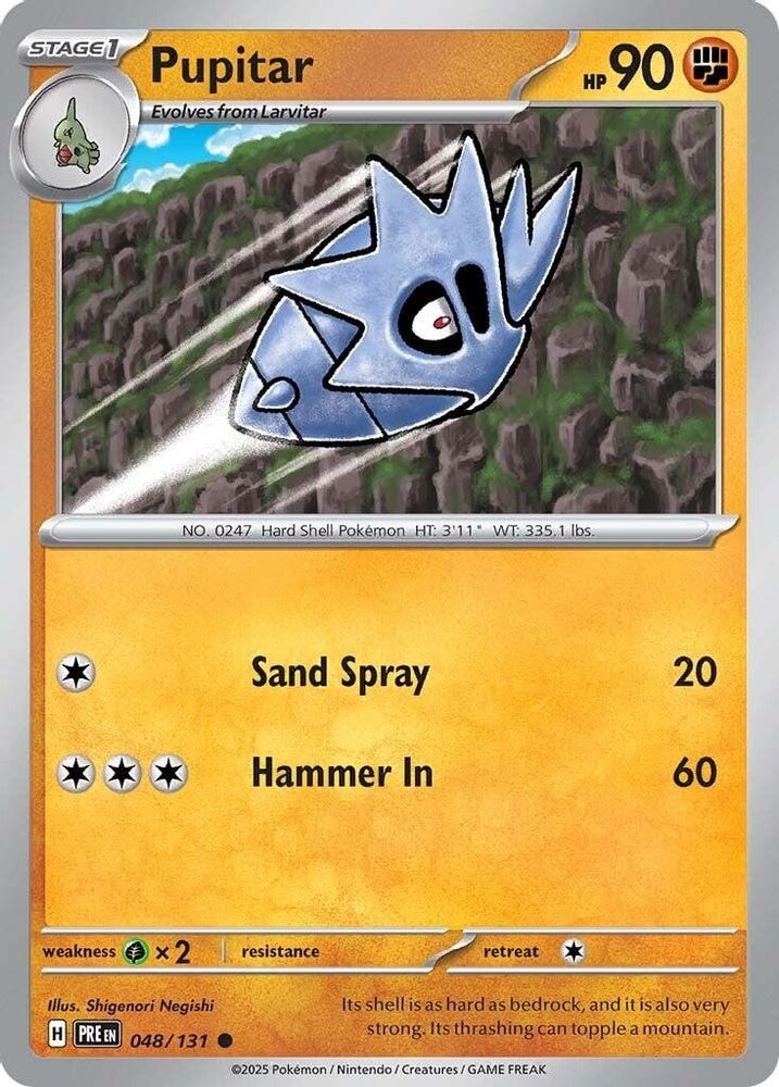2025 Pokemon: SV: Prismatic Evolutions (PRE) - Pupitar (#048/131, Common) (Reverse Holofoil, Near Mint)