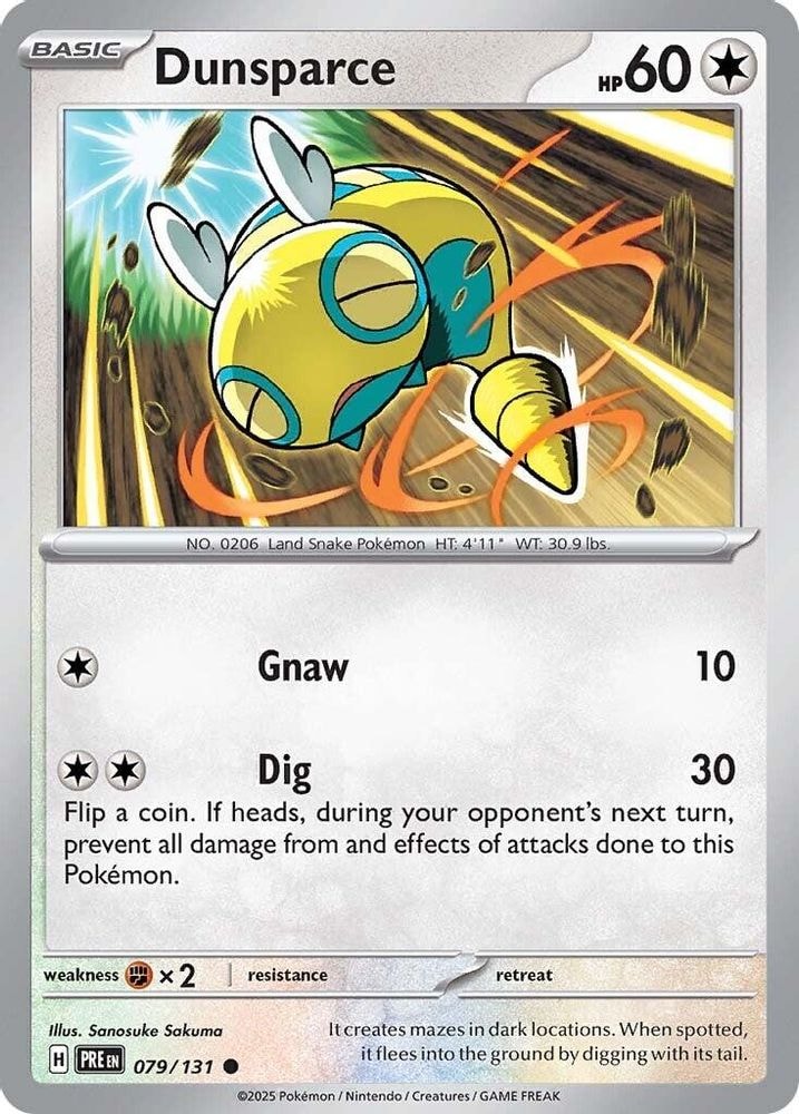 2025 Pokemon: SV: Prismatic Evolutions (PRE) - Dunsparce (#079/131, Common) (Reverse Holofoil, Near Mint)