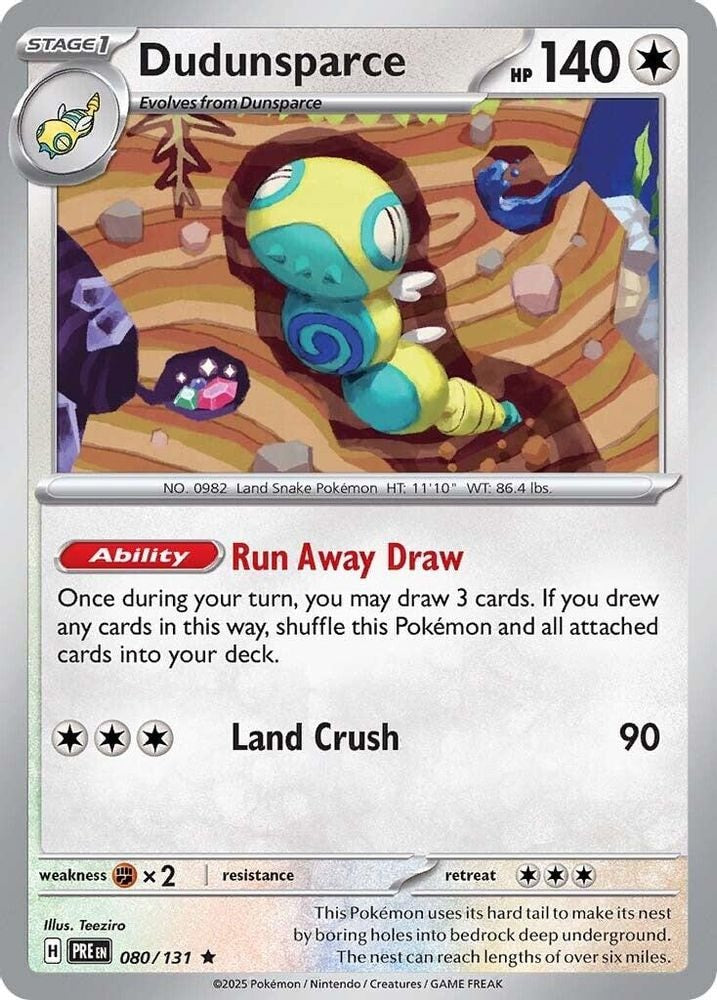 2025 Pokemon: SV: Prismatic Evolutions (PRE) - Dudunsparce (#080/131, Rare) (Holofoil, Near Mint)