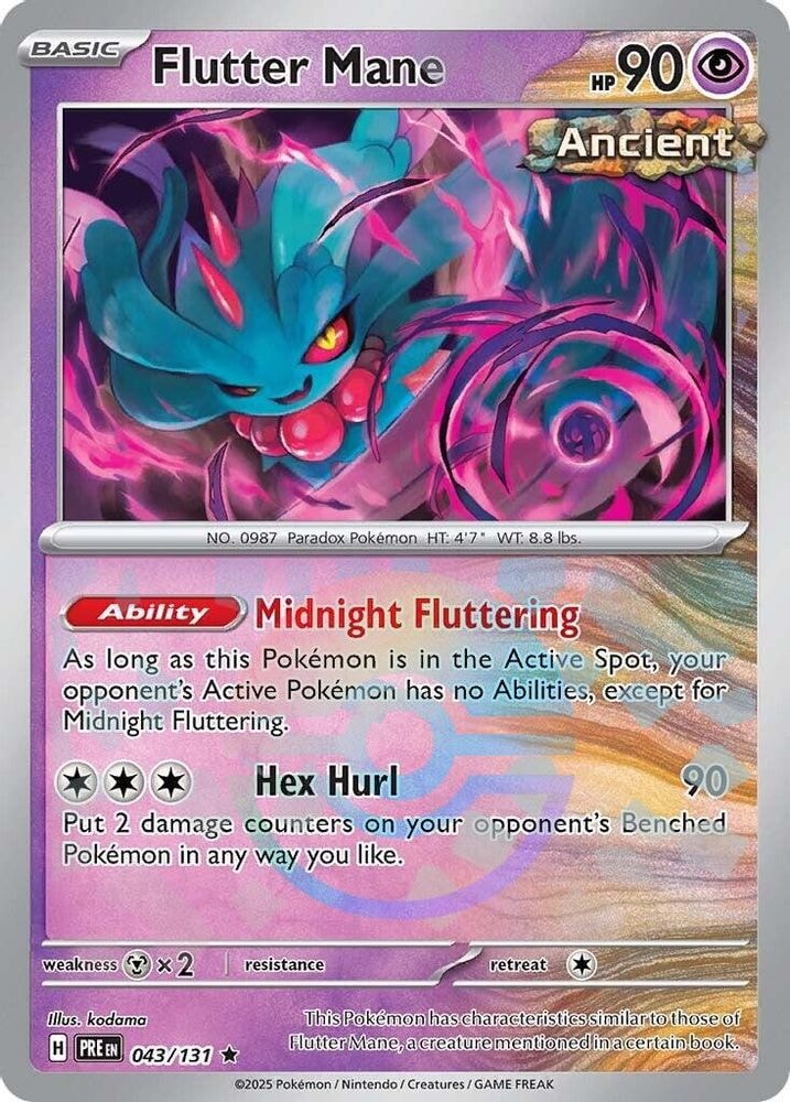 2025 Pokemon: SV: Prismatic Evolutions (PRE) - Flutter Mane (Poke Ball Pattern) (#043/131, Rare) (Holofoil, Near Mint)