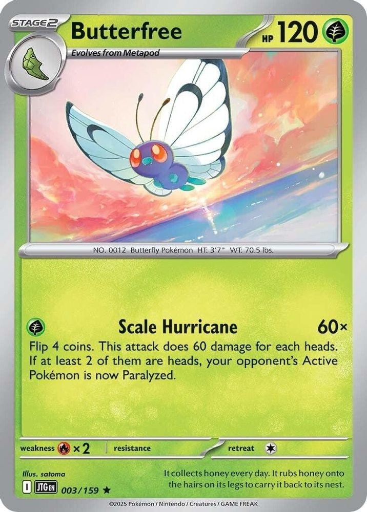 2025 Pokemon: SV09: Journey Together (JTG) - Butterfree (#003/159, Rare) (Holofoil, Near Mint)