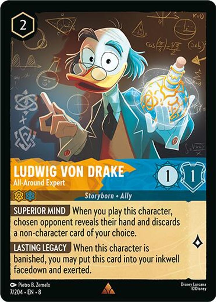 2025 Disney Lorcana: Reign of Jafar (8) - Ludwig Von Drake All Around Expert (#7/204, Rare) (, Near Mint)