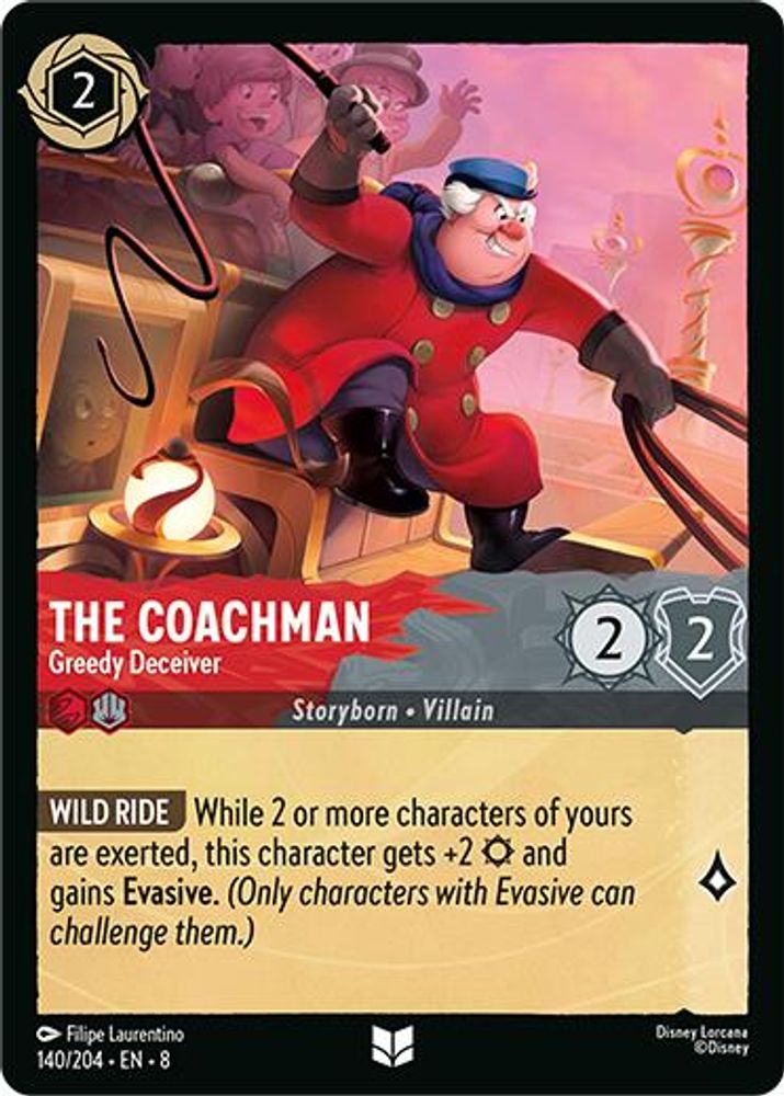 2025 Disney Lorcana: Reign of Jafar (8) - The Coachman Greedy Deceiver (#140/204, Uncommon) (Cold Foil, Near Mint)