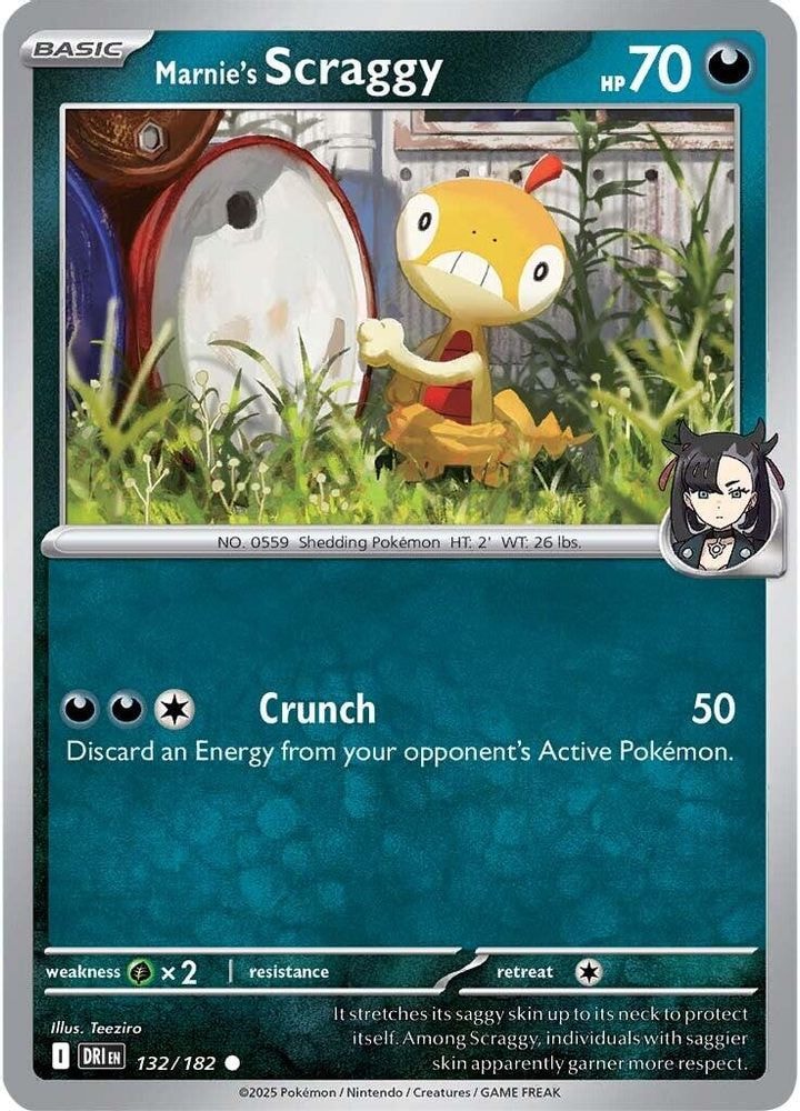 2025 Pokemon: SV10: Destined Rivals (DRI) - Marnie's Scraggy (#132/182, Common) (Reverse Holofoil, Near Mint)