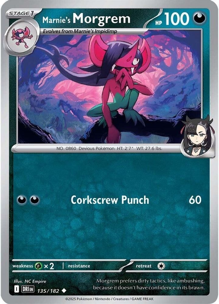 2025 Pokemon: SV10: Destined Rivals (DRI) - Marnie's Morgrem (#135/182, Uncommon) (Reverse Holofoil, Near Mint)