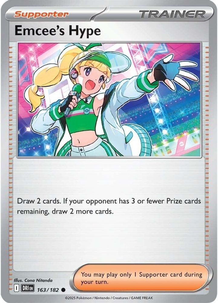 2025 Pokemon: SV10: Destined Rivals (DRI) - Emcee's Hype - 163/182 (#163/182, Common) (Reverse Holofoil, Near Mint)