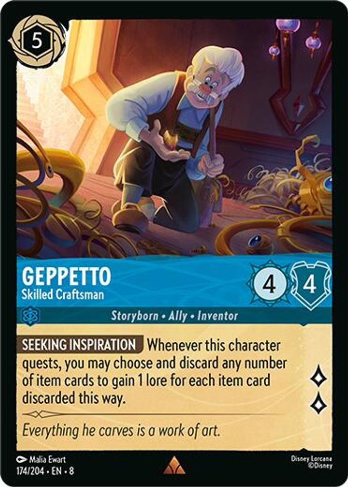 2025 Disney Lorcana: Reign of Jafar (8) - Geppetto Skilled Craftsman (#174/204, Rare) (, Near Mint)