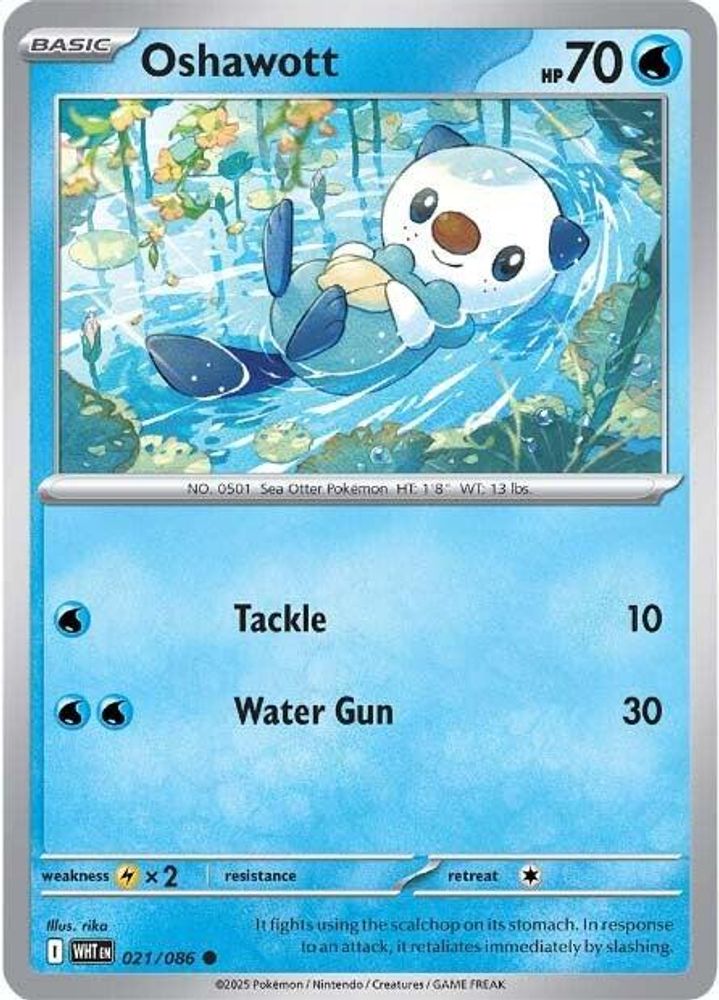2025 Pokemon: SV: White Flare (WHT) - Oshawott (#021/086, Common) (Reverse Holofoil, Near Mint)