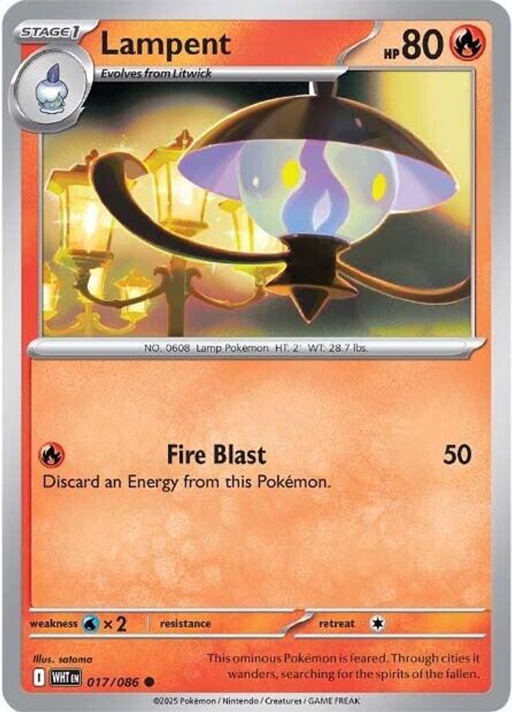 2025 Pokemon: SV: White Flare (WHT) - Lampent (#017/086, Common) (Reverse Holofoil, Near Mint)