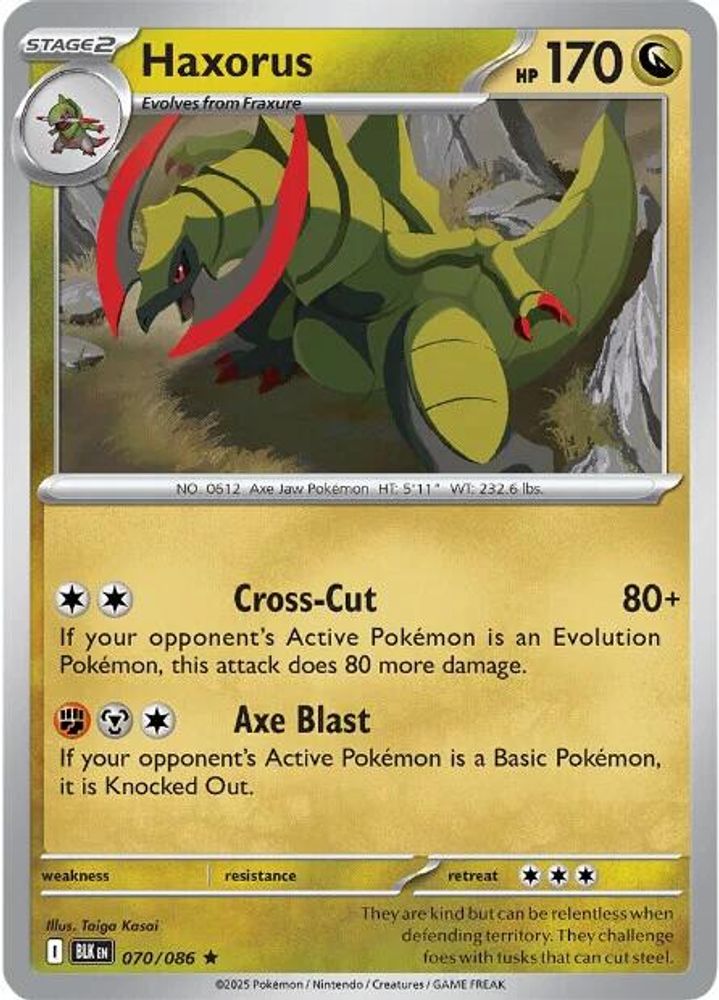 2025 Pokemon: SV: Black Bolt (BLK) - Haxorus (#070/086, Rare) (Holofoil, Near Mint)