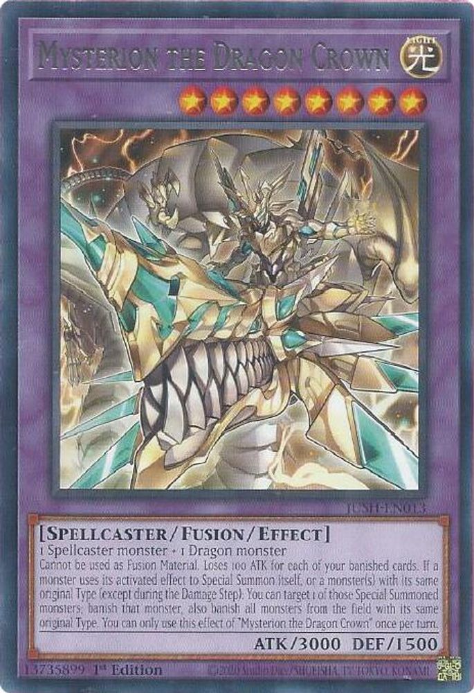 2025 YuGiOh: Justice Hunters (JUSH) - Mysterion the Dragon Crown (#JUSH-EN013, Rare) (1st Edition, Near Mint)