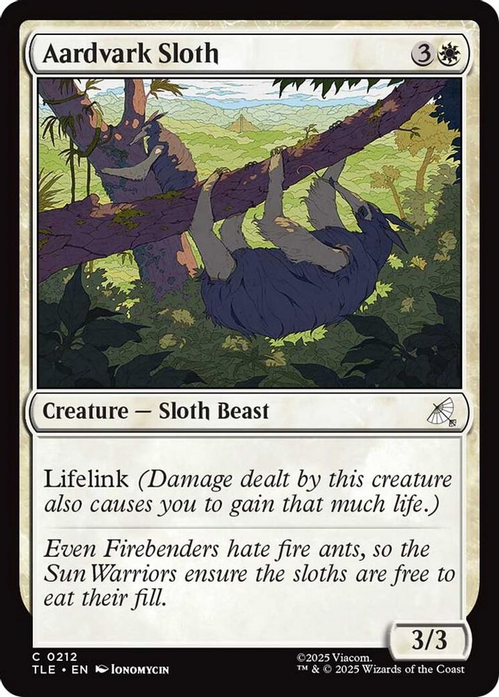 2025 Magic: The Gathering: Avatar: The Last Airbender: Eternal-Legal (TLE) - Aardvark Sloth 0212 (#212, Common) (Foil, Near Mint)