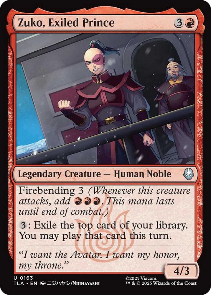 2025 Magic: The Gathering: Avatar: The Last Airbender (TLA) - Zuko Exiled Prince (#163, Uncommon) (, Near Mint)