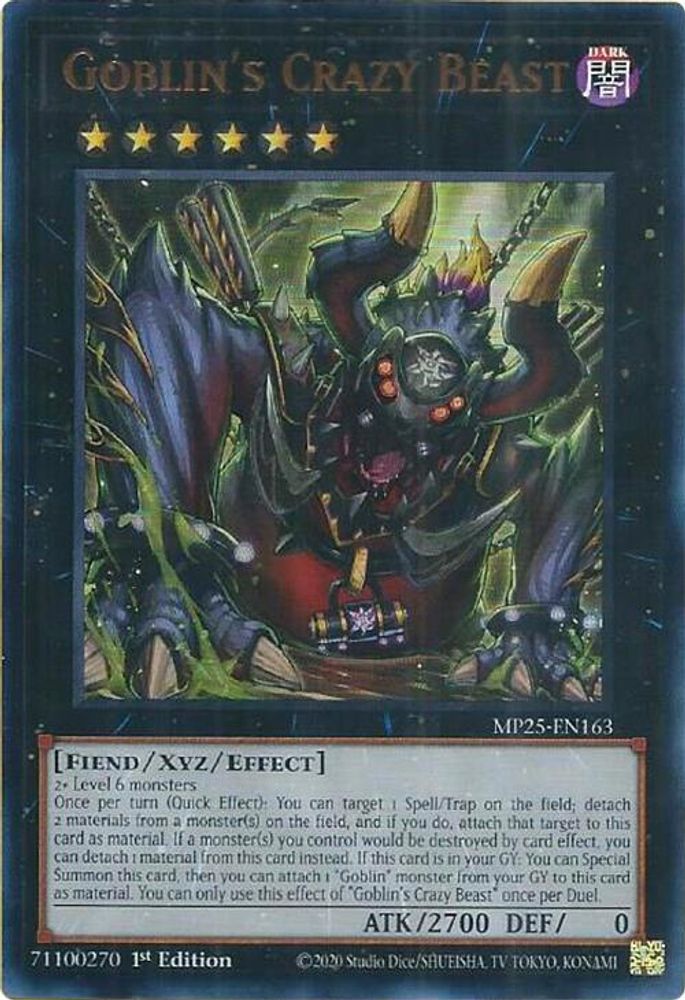 2025 YuGiOh: 2025 Mega-Pack (MP25) - Goblins Crazy Beast (#MP25-EN163, Ultra Rare) (1st Edition, Near Mint)