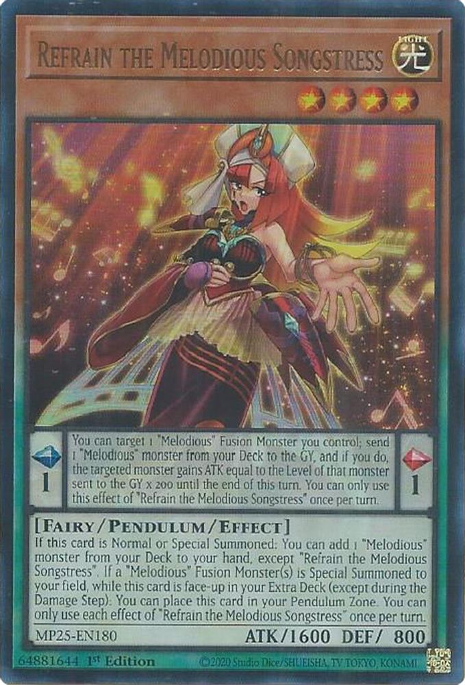 2025 YuGiOh: 2025 Mega-Pack (MP25) - Refrain the Melodious Songstress (#MP25-EN180, Ultra Rare) (1st Edition, Near Mint)