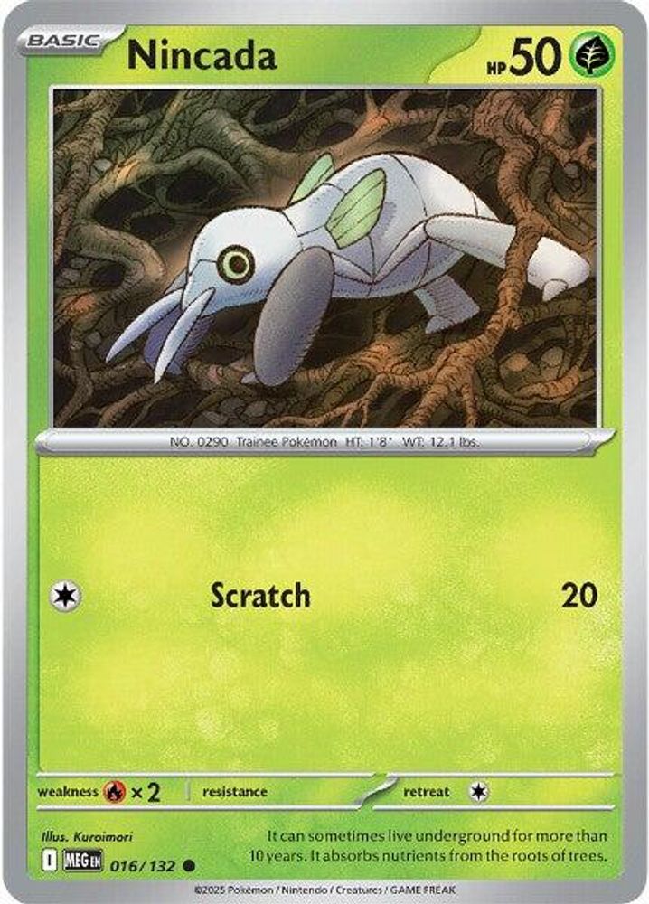 2025 Pokemon: ME01: Mega Evolution (MEG) - Nincada (#016/132, Common) (Reverse Holofoil, Near Mint)