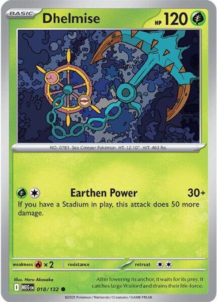 2025 Pokemon: ME01: Mega Evolution (MEG) - Dhelmise (#018/132, Common) (Reverse Holofoil, Near Mint)