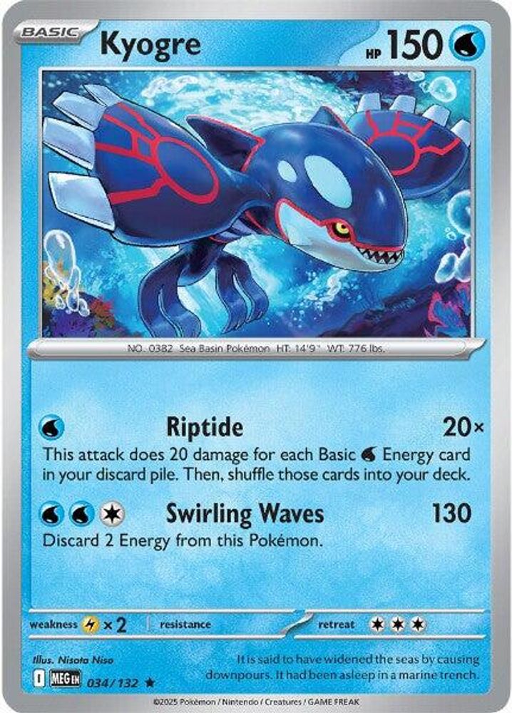 2025 Pokemon: ME01: Mega Evolution (MEG) - Kyogre (#034/132, Rare) (Holofoil, Near Mint)