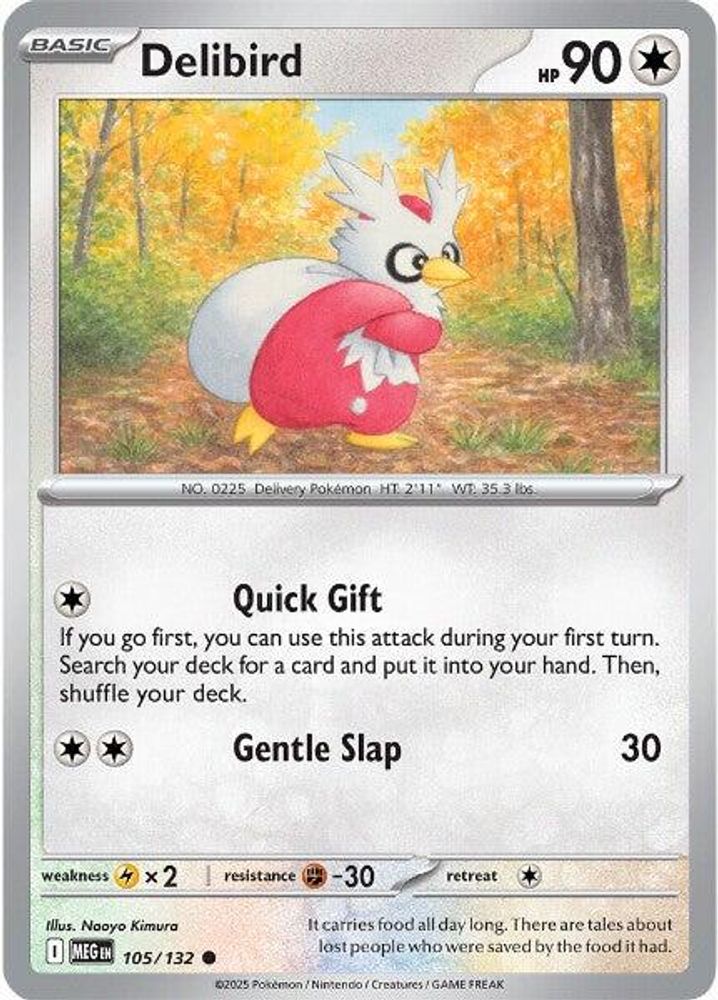 2025 Pokemon: ME01: Mega Evolution (MEG) - Delibird 105 132 (#105/132, Common) (Reverse Holofoil, Near Mint)