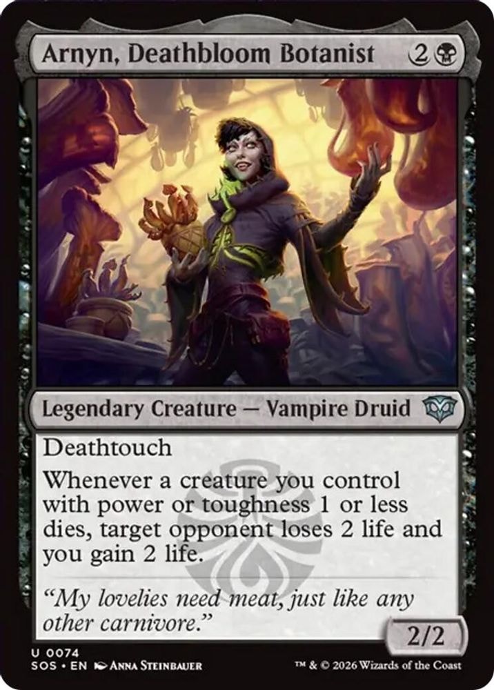 2026 Magic: The Gathering: Secrets of Strixhaven (SOS) - Arnyn, Deathbloom Botanist (#74, Uncommon)