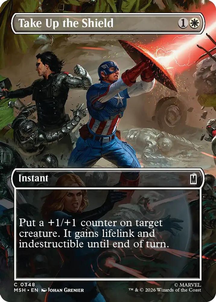2026 Magic: The Gathering: Marvel Super Heroes (MSH) - Take Up the Shield Borderless (#348, Common) (, Near Mint)
